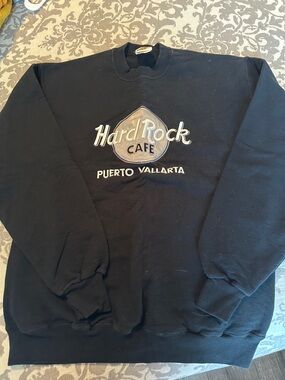 90’s Hard Rock Cafe Puerto Vallarta Black Embroidered Crewneck Sweatshirt